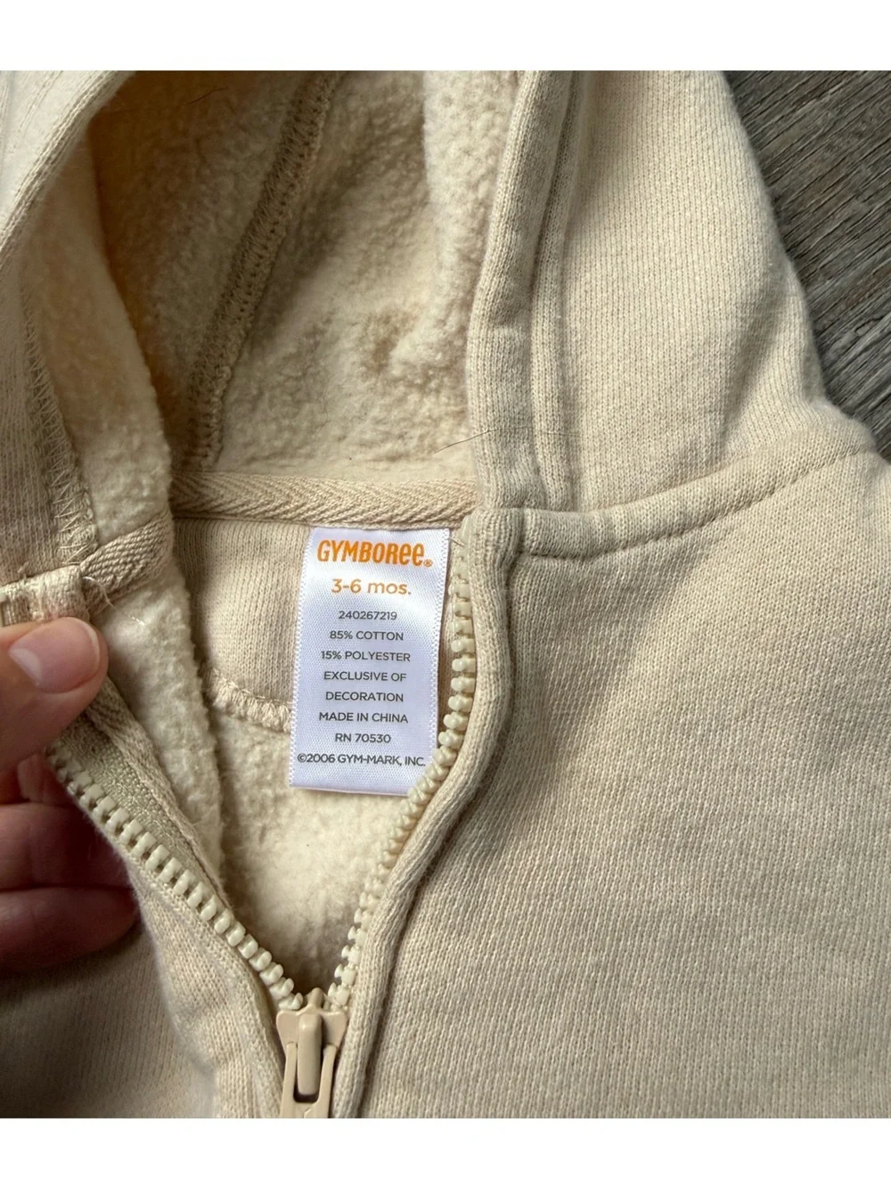 VTG GYMBOREE 3-6 Mo Full Zip Dog Hoodie Embroidered Tan Cream Brown Blue Baby